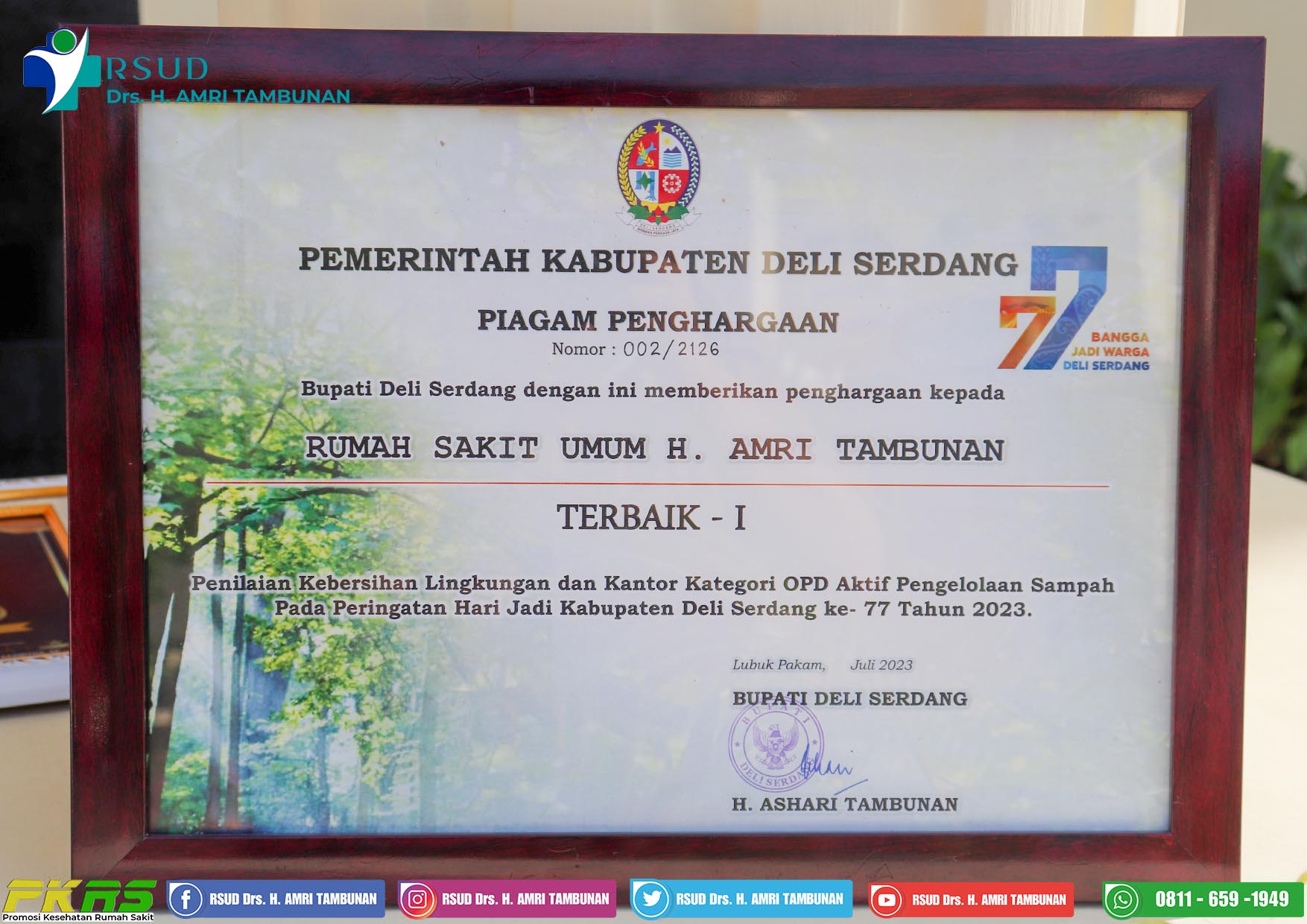 Penilaian Kebersihan Lingkungan Dan Kantor OPD Aktif Pengelolaan Sampah Pada Peringatan Hari Jadi Kabupaten Deli Serdang Ke-77 Tahun 2023