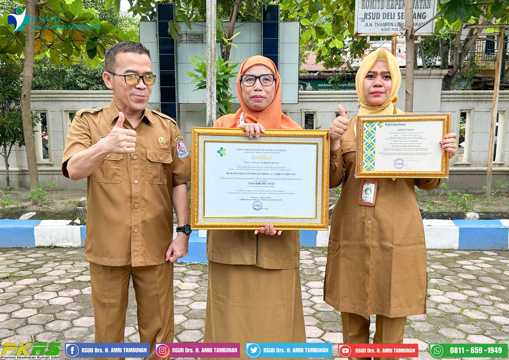 Sertifikat Akreditasi Pendidikan sebagai Institusi Penyelenggara Pelatihan Bidang Kesehatan dan sebagai Institusi Penyelenggara Uji Kompetensi Jabatan Fungsional Bidang Kesehatan.