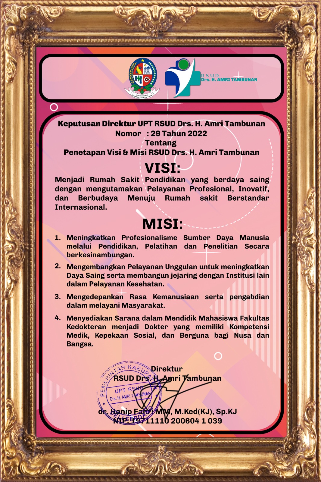VISI DAN MISI RSUD DRS. H AMRI TAMBUNAN